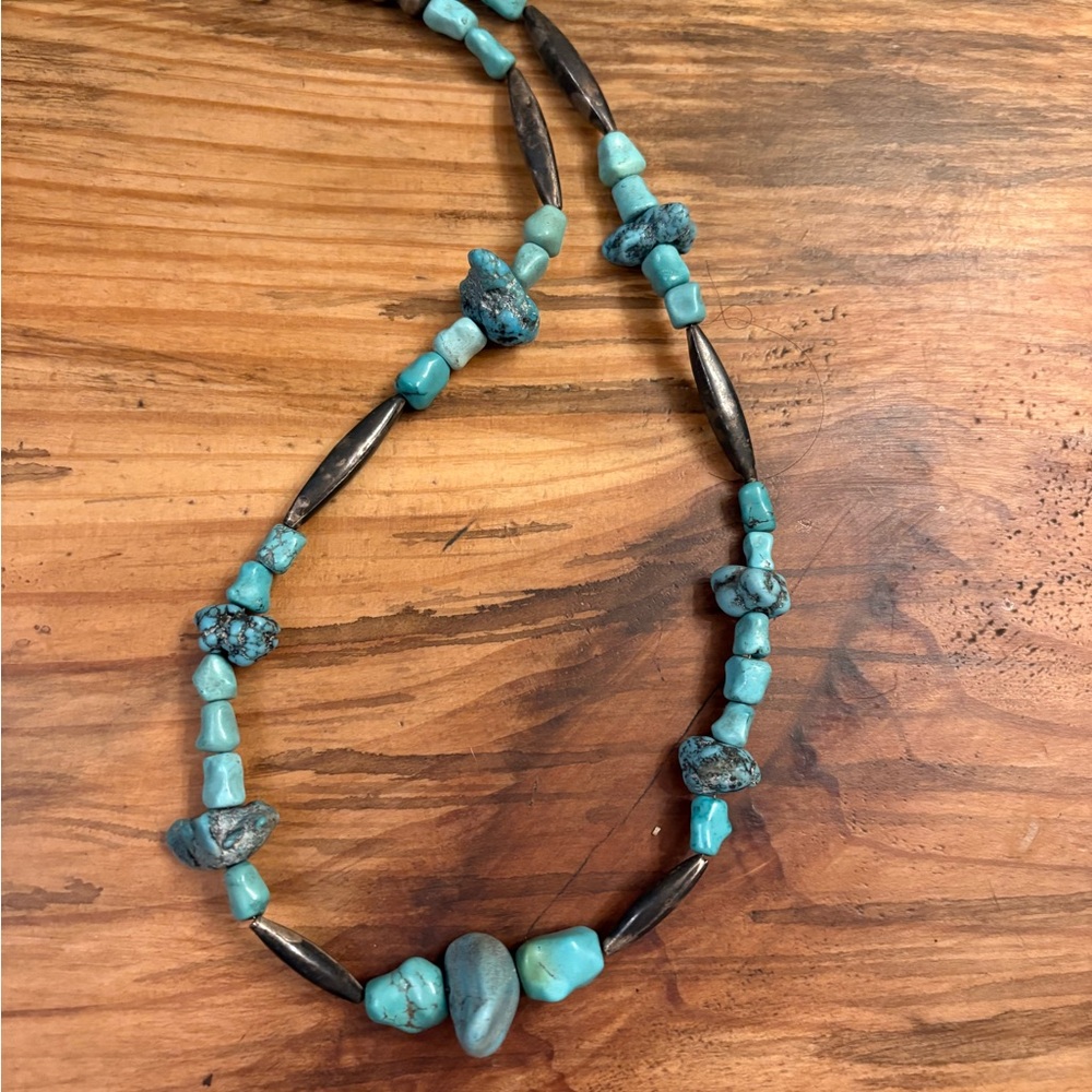 Vintage Native Navajo Beads Turquoise Nugget Necklace - Picture 4 of 5